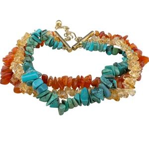 Chip Stone Bracelet 925 Sterling Silver Turquoise Citrine Carnelian Multi Strand
